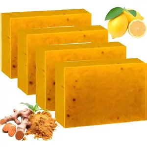 3PCS Lemon Turmeric Soap,Turmeric Soap Bar for Face and Body,Lemon Turmeri c Soa p infused with turmeric Extract, Soft, gentle and effective