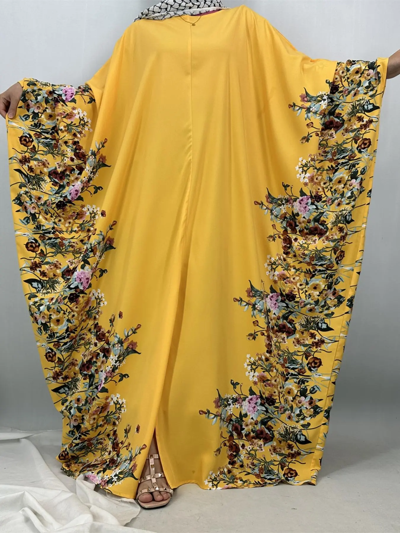 Women's Floral Print Batwing Sleeve Chiffon Abaya, Modest Fashion Long Sleeve Open Front Abaya for Daily Wear, For Muslim, Women's Islamic Clothing for All Seasons, Modesty