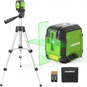 Huepar 98Ft Green Cross Line Self Levelling Laser Tool, Includes Tripod, Battery & Carrying Bag, for Picture Hanging, Home Renovation