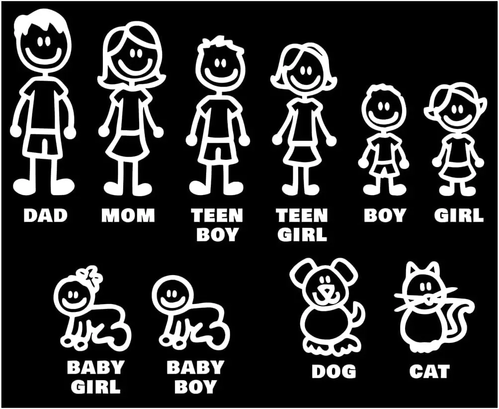 Family  Stickers, Family Figure    Auto Window Bumper Decal Sticker,  Family People Mom Dad Boy Girl Pet Decal for  Windshield Laptop Tablet (3024cm (11.8"9.5"))