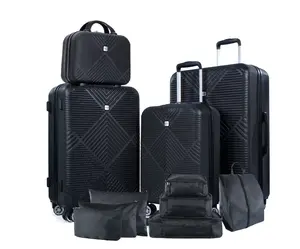11 Piece Hardshell Luggage Set, 20/24/28 Inch Carry On Spinner Suitcase with Packing Cubes Toiletry Bag, Lightweight Durable Travel Suitcase Smooth Rolling Wheels,Black
