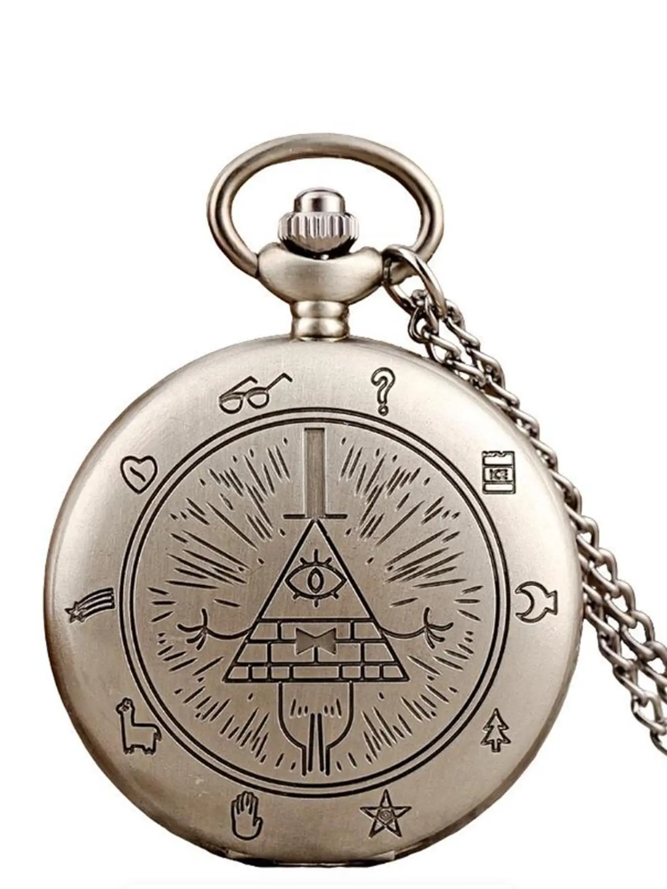 Vintage Bronze Color Quartz Pocket Watch with Classic Round Dial Necklace Pendant, Unisex Decorative Chain Jewelry, Round Alloy Case, Unique Currency Code Design, Quartz Watches