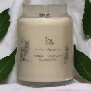 Joy 26 oz. Coconut Wax, Beeswax, Peppermint and Vanilla Essential Oil Wooden Wick Candle