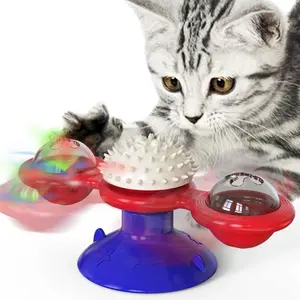 Interactive Windmill Cat Toy with LED Light Ball, Suction Cup & Catnip for Indoor Cats