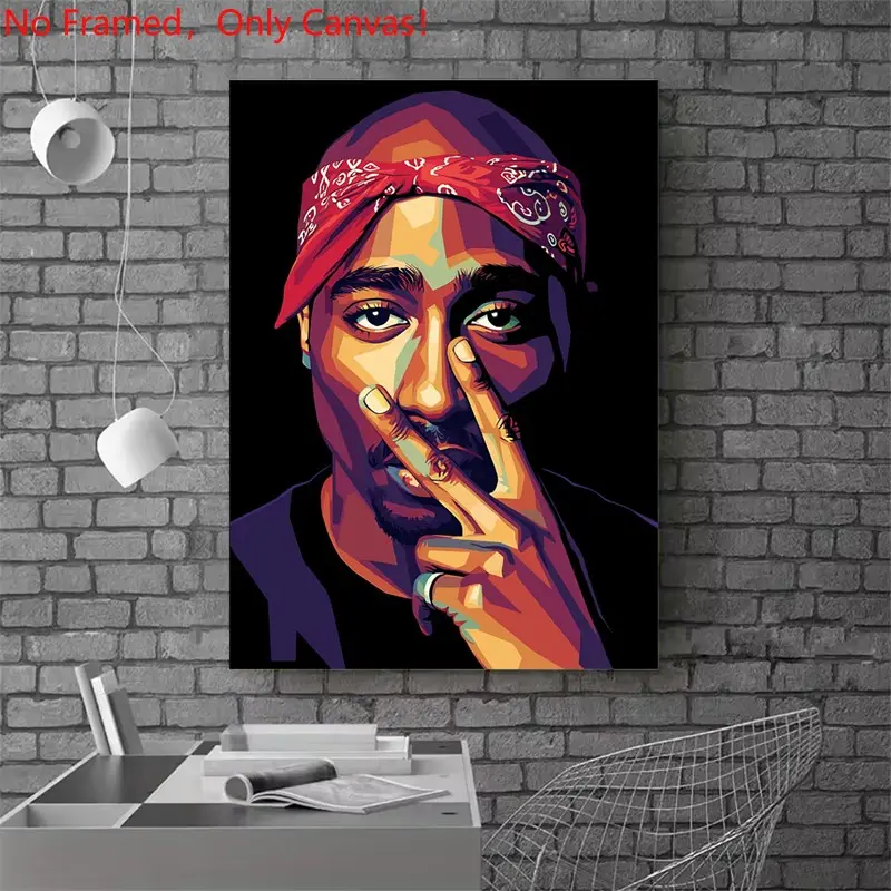 1 piece/set frameless canvas painting print poster, Popular hip-hop culture characters realism art, Tupac Shakur Portrait, Canvas Prints, a perfect gift for rap music lovers, ideal for home, wall decor