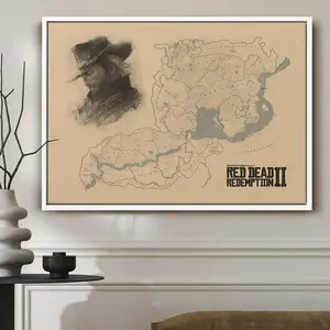RDR2 Map Game Art Print Poster, Red Dead Redemption 2 Map Gaming Poster, Full RDR2 Map Of The States Video Game Posters (NO FRAME)