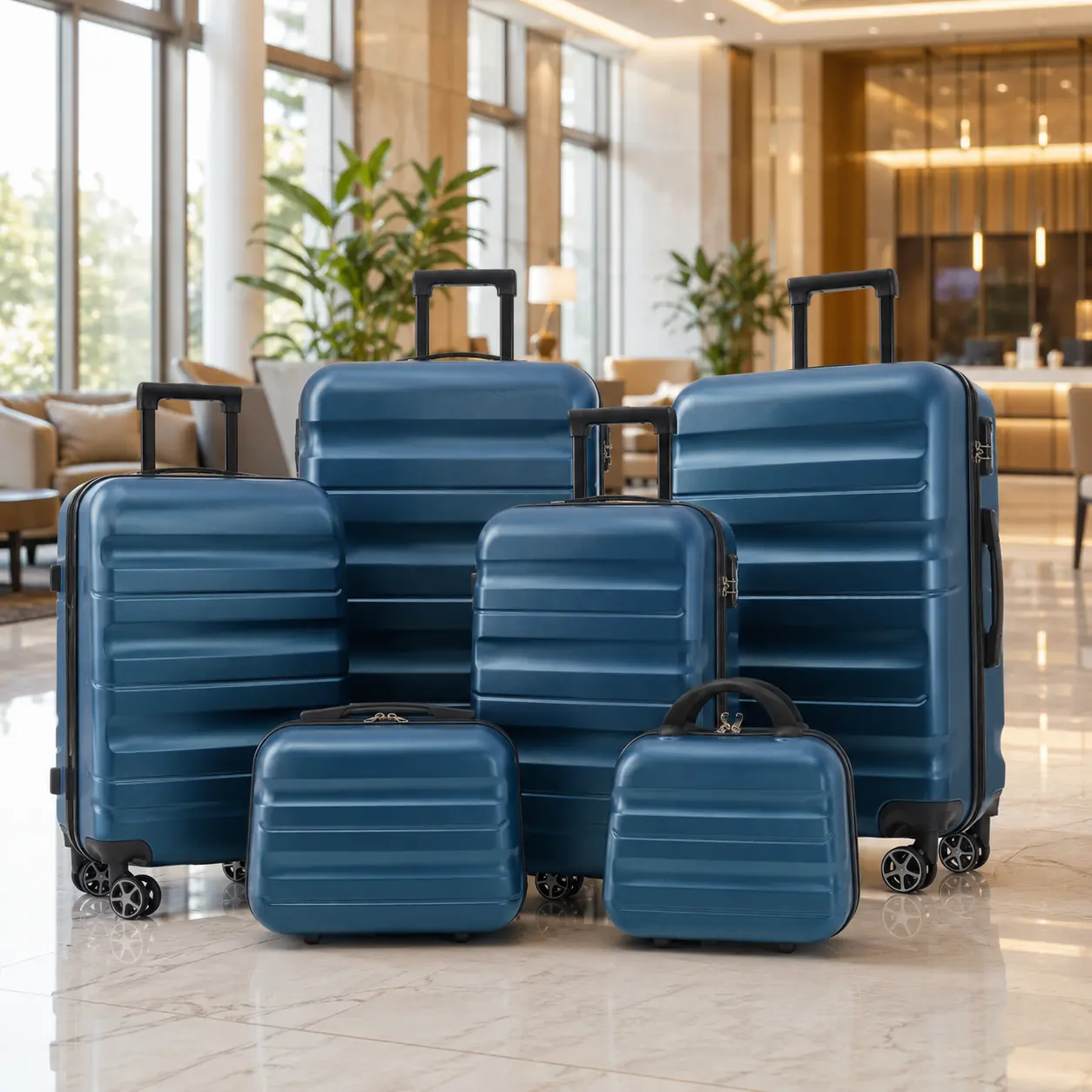 Fahuac Hardside Luggage Set, 6-Piece Nestable Travel Luggage with Pressure-Proof ABS Plastic, Lightweight Design, 4-Wheel Dual Spinners, Zip Closure, TSA Lock, Carry-On & Check-In Sizes (12in,14in,16in,20in,24in,28in), High-Capacity for Multi-Day Trips