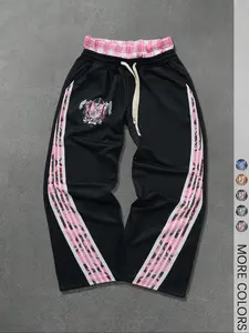 Men's Side Stripe Double Waisted Drawstring Waist Loose Wide Leg Sweatpants Streetwear Pants Men Street Wear Pants, Graphic Sweats, For Rave