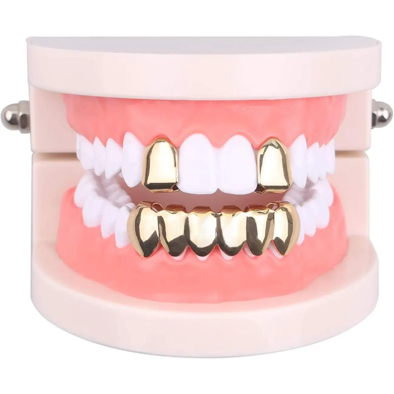 Gold Plated Dental Grillz Teeth Kit - Custom-Fit Top & Bottom Set, Silicone Molding Bars, Tweezers, Lead-Free, Easy to Wear, 1 Size Fits All, Designed for All Hip-Hop Bling Gift, High Quality, One Size Fits All