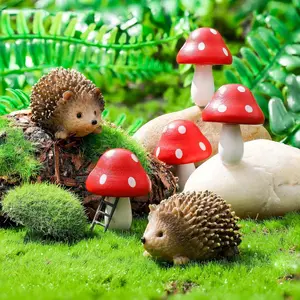 Resin Hedgehog & Wooden Mushroom Sculpture, Enchanted Garden Decor, Handmade Ornament, Unique Fairy Tale Yard Art, Outdoor Decoration, Garden Accessories, Garden Sculptures, Resin Animal Sculptures