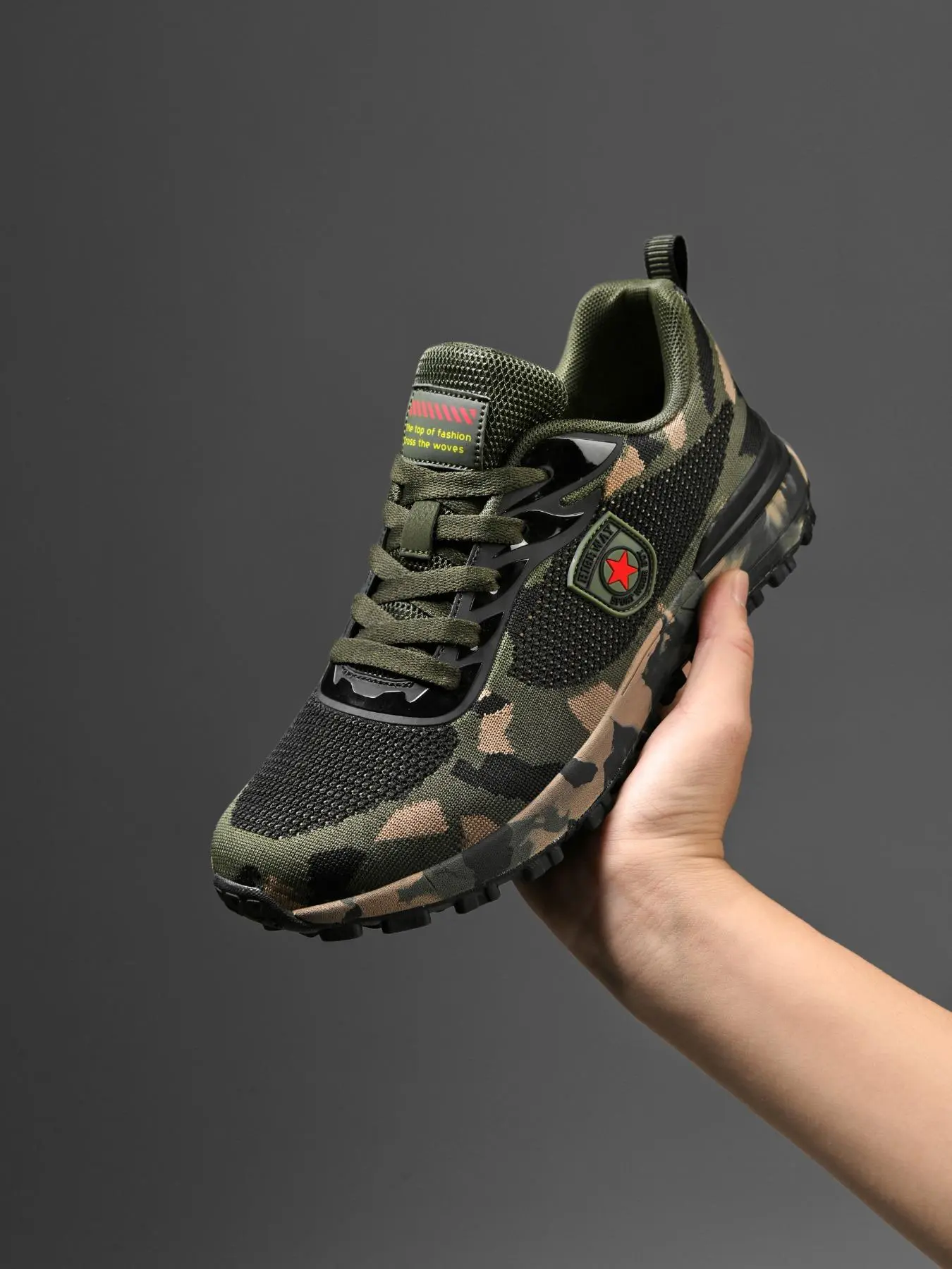 Men's Camo Print Anti-Slip Lace Up Sports Shoes, Casual Comfortable Breathable Lightweight Hiking Shoes For Outdoor Camping, Trekking Camping Shoes, Sports Footwear, Durable Outdoor Hiking, Hiking Sneakers, Hiking Athletic Shoes