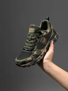 Men's Camo Print Anti-Slip Lace Up Sports Shoes, Casual Comfortable Breathable Lightweight Hiking Shoes For Outdoor Camping, Trekking Camping Shoes, Sports Footwear