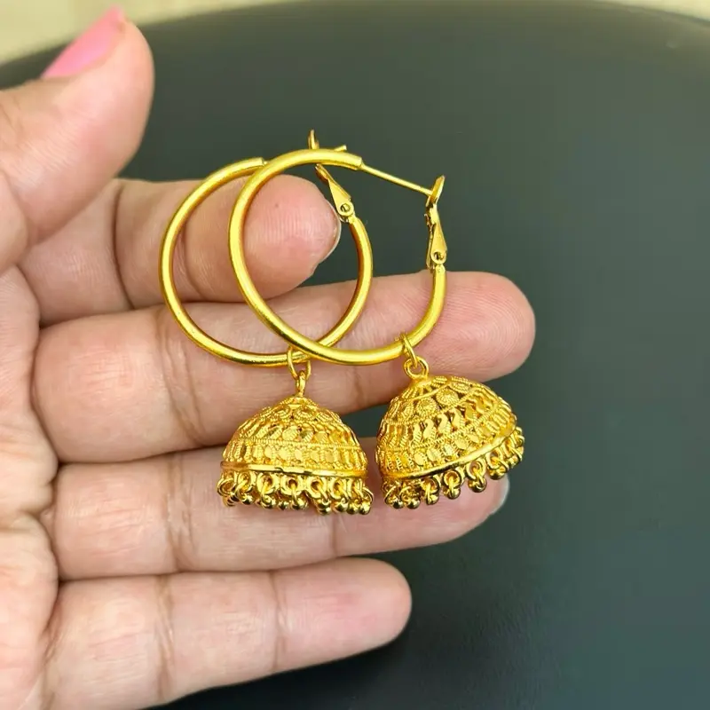 Women's Alloy-Copper Jhumka Earrings - Daily Wear, Gift for Females, Note: Choking Hazard (Small Ball)