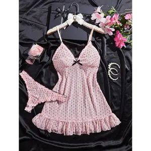 Women's Elegant Polka Dot Pajama Set, Soft Comfortable High Elasticity Fabric, All Season Wear, Perfect Gift Idea