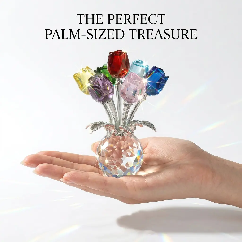 Artificial Crystal Glass Rose Bouquet, Colorful Artificial Flower Arrangements, Artificial Crystal Home Decor, Anniversary, Birthday & Valentine's Day Gift