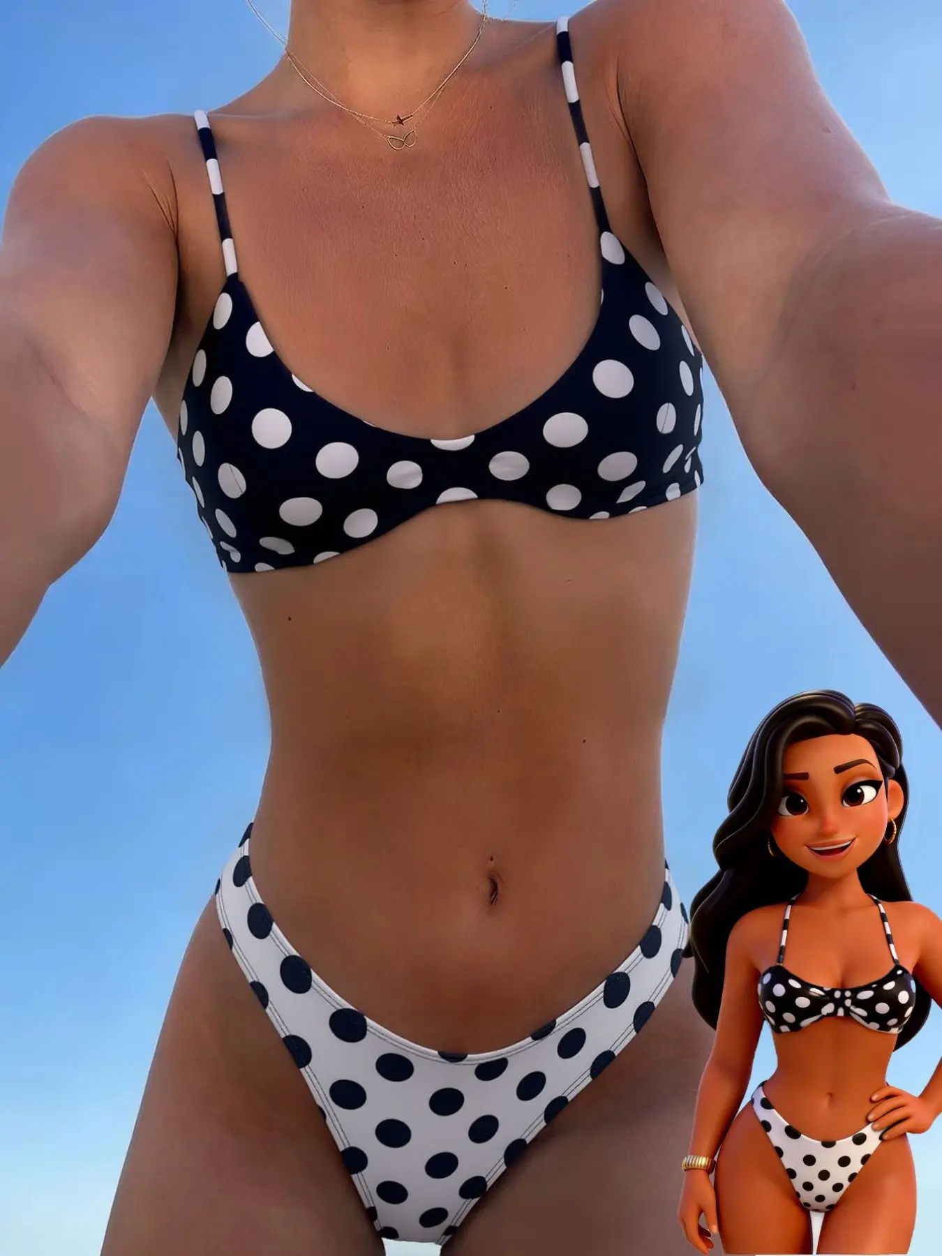 Ladies' swimsuit bikini, Bikini Swimsuit Set, bohemian black and white polka dot print bra vest swimsuit, suitable for vacation, beach pool and sports wear, SS26 spring and summer collection