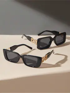 Two Pairs Of Retro Plastic-Framed Geometric Decorated Fashionable Sunglasses, Trendy Vintage Sunglasses, Women'S Sunglasses, Elegant Wear, Summer Beach Vacation, Outdoor, Trendy Styling Sunglasses, Trendy Beach Eyewear