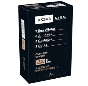 RXBAR Protein Bars, Protein Snack, Snack Bars, Chocolate Sea Salt, 22oz Box (12 Bars)