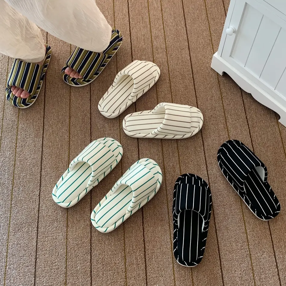 XIXITIAO Striped Plush Slippers - Women's Anti-Slip Fashion Easy Slip-Ons, Warm Fall Winter Linen Footwear, Easy to Match, Grip for Safety, Indoor-Outdoor Use, Bedroom Lounging Comfort Shoes, Slippers For Women