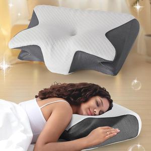 supportive memory foam neck pillow, 1 count comfortable & breathable neck pillow, sleeping pillow for side sleeping, back sleeping, ergonomic orthopedic memory foam pillow, room accessories, contoured memory foam