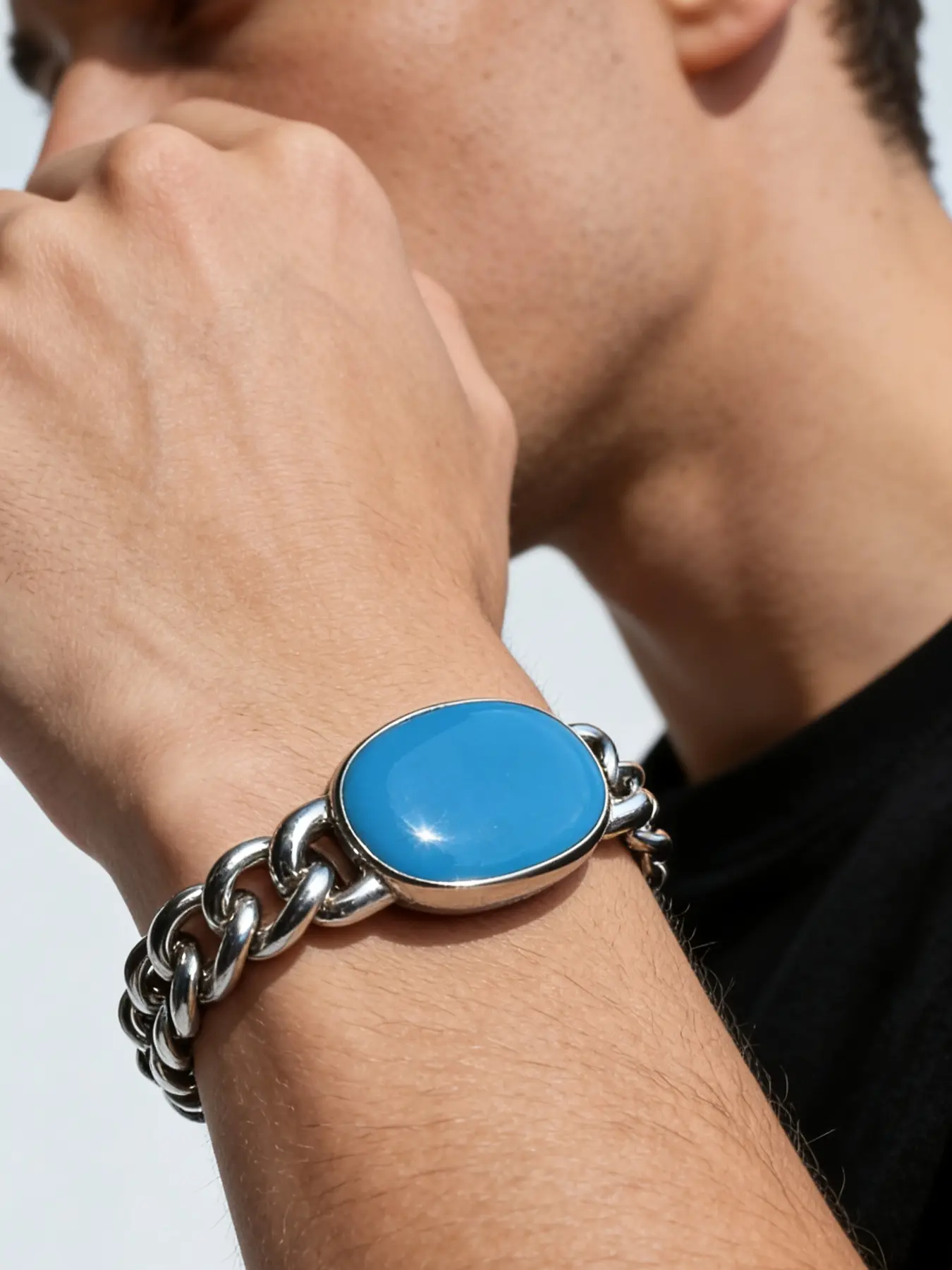 Indian Style Salman Khan Bracelet for Men, Stainless Steel Cuban Chain, Blue Drip Glue, Fashion Accessory, Bracelet Jewelry, Unique Design, Exquisite Bracelet, Cuban Link Bracelet