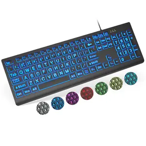SABLUTE K11PRO Large Print Backlit Keyboard Wired USB 7-Color 4-Mode Backlit Oversize Letters for Easy Viewing and Typing Comfortable Ergonomic Design Plug and Play