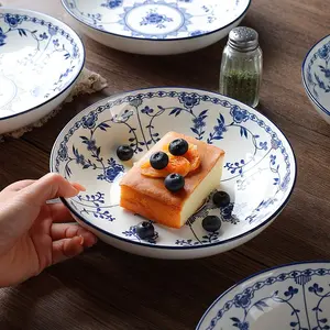 8 Inch Vintage Blue and Floral Ceramic Plates, Underglaze Craft Chinese Style, 4/6 Pcs Retro Dinner Plates, Salad Serving Plates for Home Kitchen