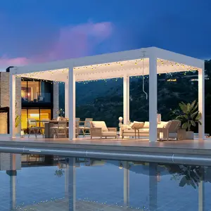 12'x20' Outdoor Louvered Pergola with 6-Panel Privacy Screen, Adjustable Hardtop Roof Gazebo