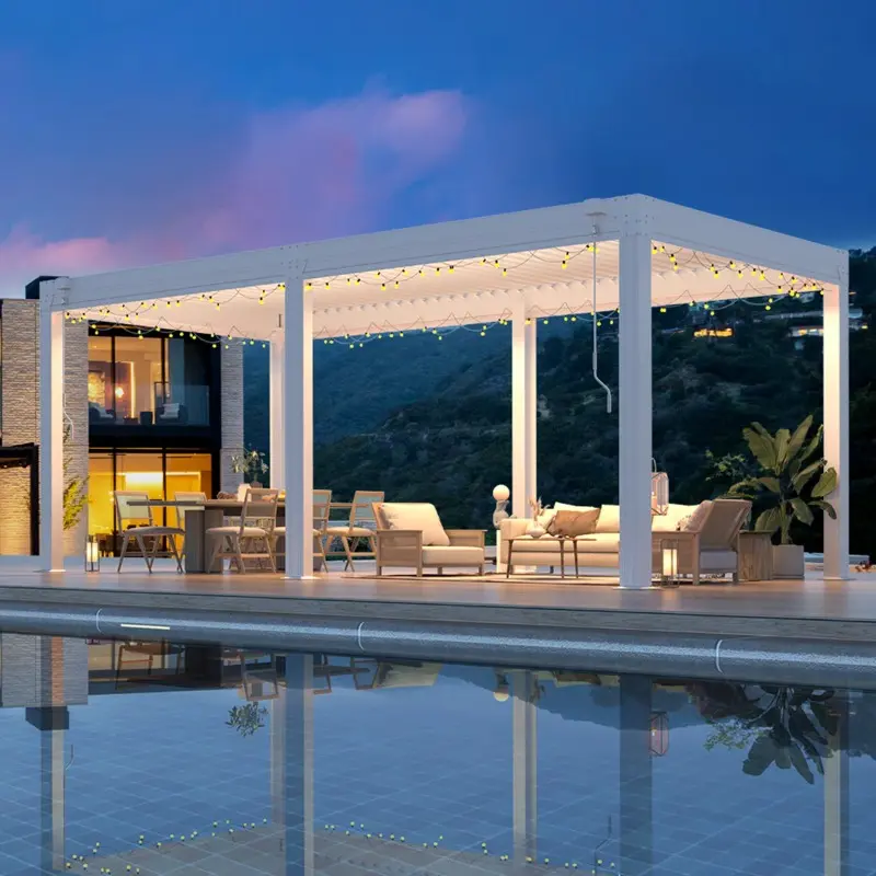 20FT x 10FT White Aluminum Louvered Pergola with Adjustable Roof, Modern Outdoor Shade for Backyard, Deck & Garden