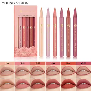 YOUNG VISION 6Pcs Matte Liquid Lip Liner with Sponge Cushion Head Nude Waterproof Lip Glaze Lipstick Kit