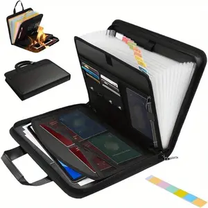 Large Capacity A4 Fireproof File Folder with Handle, Foldable Expanding File Organizer with 13 Pockets, Color Labels, Lock, Portable Detachable