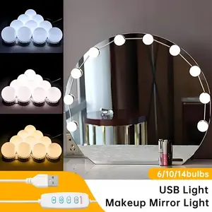 Three-Color LED Makeup Mirror Light Bulb, USB Adjustable Brightness, Bedroom & Bathroom Vanity Lighting, Hollywood Style, Ideal Gift