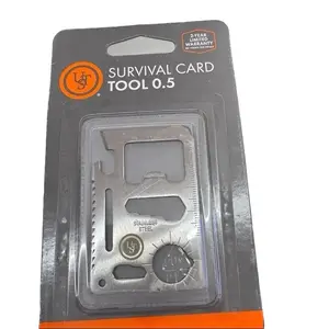 Survival Card Tool, Silver 0.5 compact multitool with protective sheath for pocket or wallet
