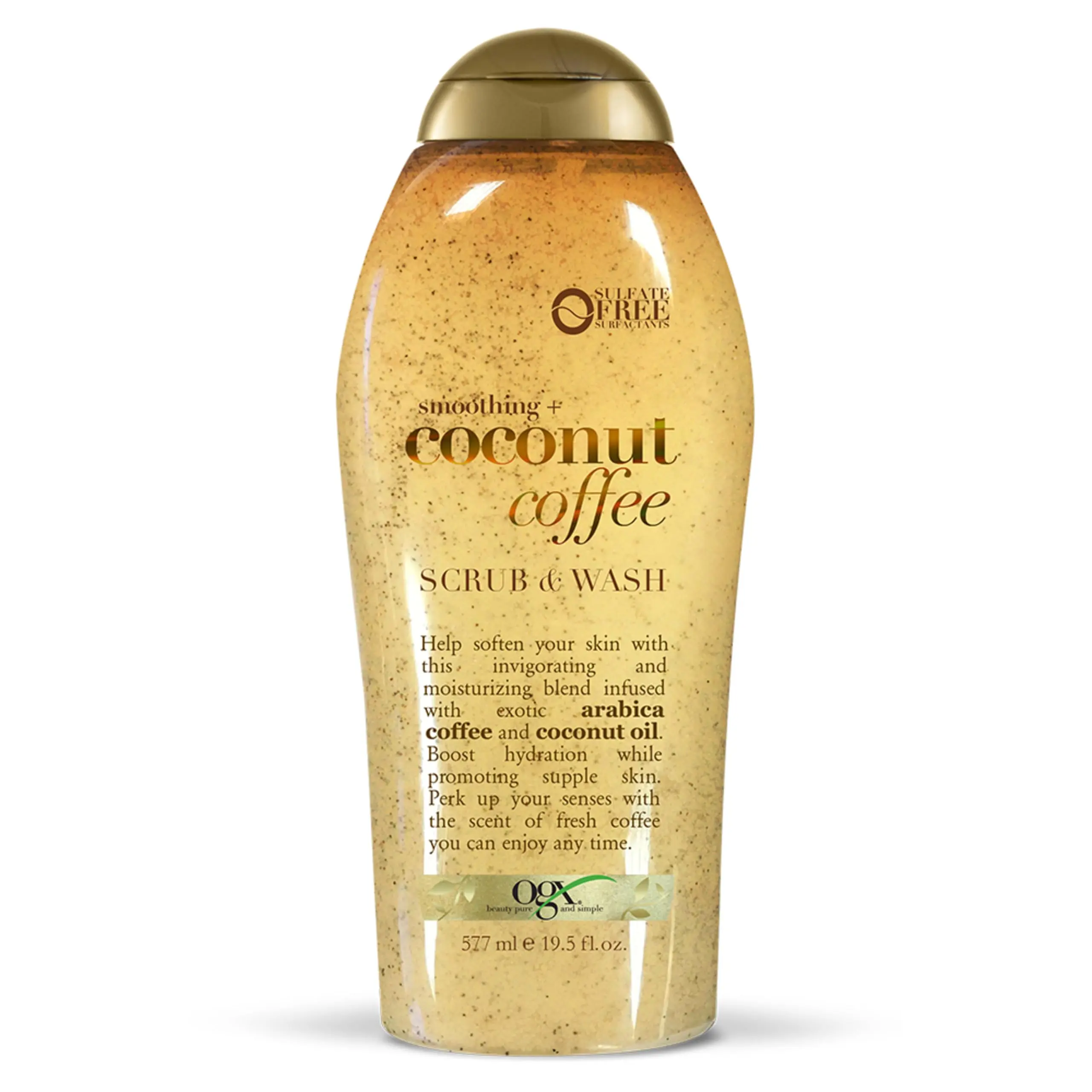 OGX Smoothing + Coconut Coffee Exfoliating Daily Body Scrub with Arabica Coffee & Coconut Oil, Hydrating & Moisturizing Body Wash for Dry Skin, Paraben-Free with Sulfate-Free Surfactants, 19.5 Fl Oz