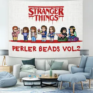 Stranger Things themed Perler Bead Style Decorative Tapestry,PERLER BEADS VOL.2 Series of Tapestries,For Kids Fans Bedroom Wall Hanging Decoration Teen Boy Birthday Party Gifts– Lightweight & Easy to Hang