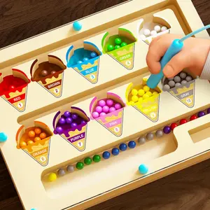 Magnetic Letter Pairing Parking Lot Maze Toy, Early Childhood Education Beads Cognitive Puzzle Toy, Magnetic Pen and Ball Training Toy, Wooden Puzzle, Magnetic Alphabet Maze