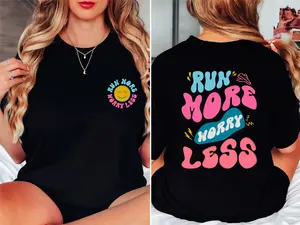Run More Worry Less Shirt, Funny Running T-shirt, Front And Back Print Fitness Tee, Matching Marathon Tee, Runner Gift Tee, Gym Lover Shirt, Workout Shirt.