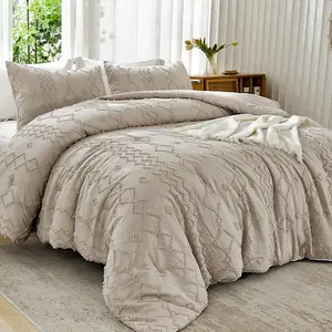 Andency Boho Queen/King Comforter Set 3 Pieces  Decorative Bedding Set Farmhouse Shabby Chic Embroidery Bedding GentleSoft Breathable for All Seasons Gifts