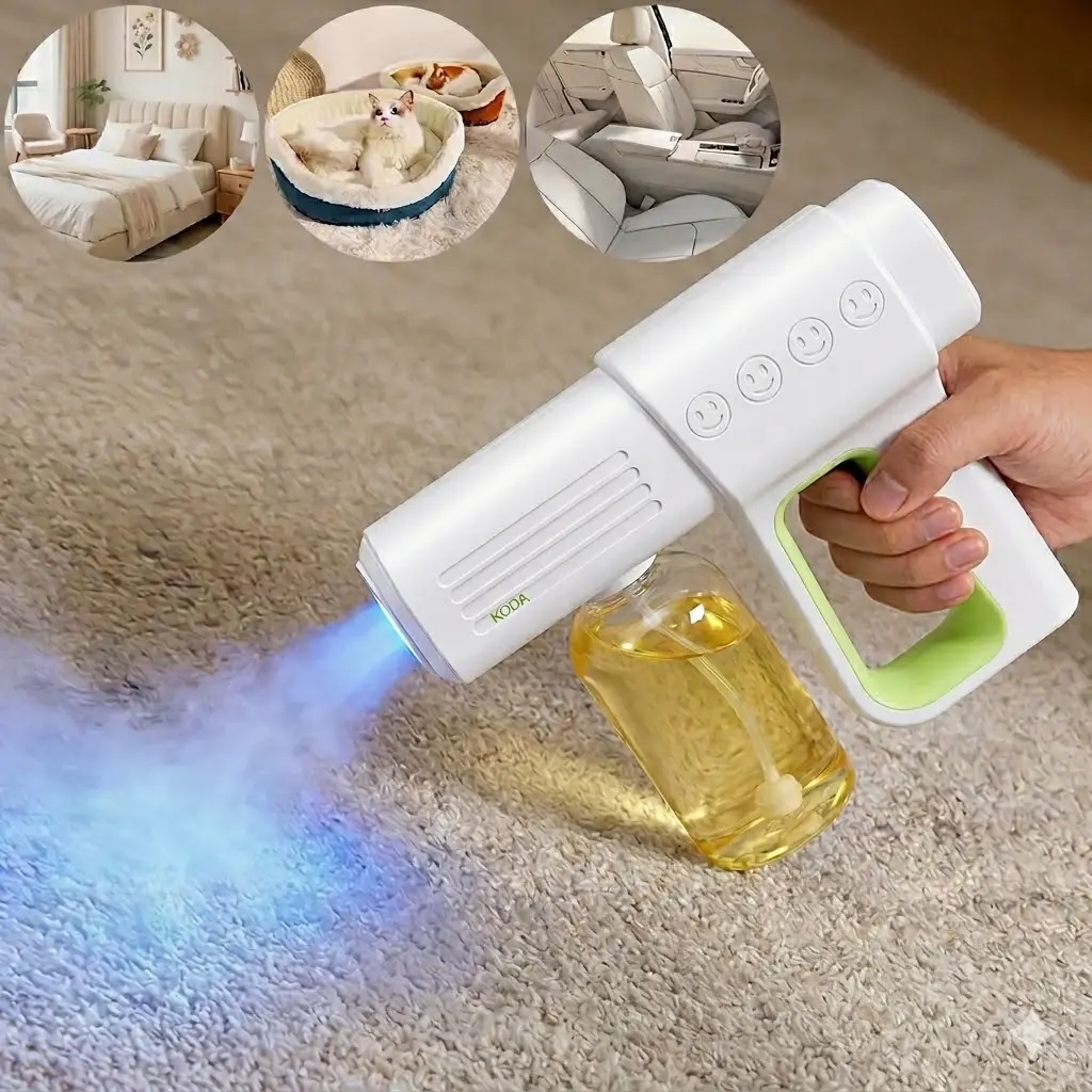 Cordless Nano Blue Light Sanitizer Spray Gun - Lightweight, High-Pressure, Rechargeable Mist Sprayer, Portable & Efficient Electric Atomizer for Pet Odor Removal, Office, Car Use (No Constant Power Sources Needed)