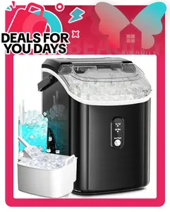 Nugget Countertop Ice Maker with Soft Chewable Ice, 34Lbs/24H, Xbeauty Portable Ice Machine with Ice Scoop, Self-Cleaning, One-Click Operation, for Kitchen,Office Stainless Steel
