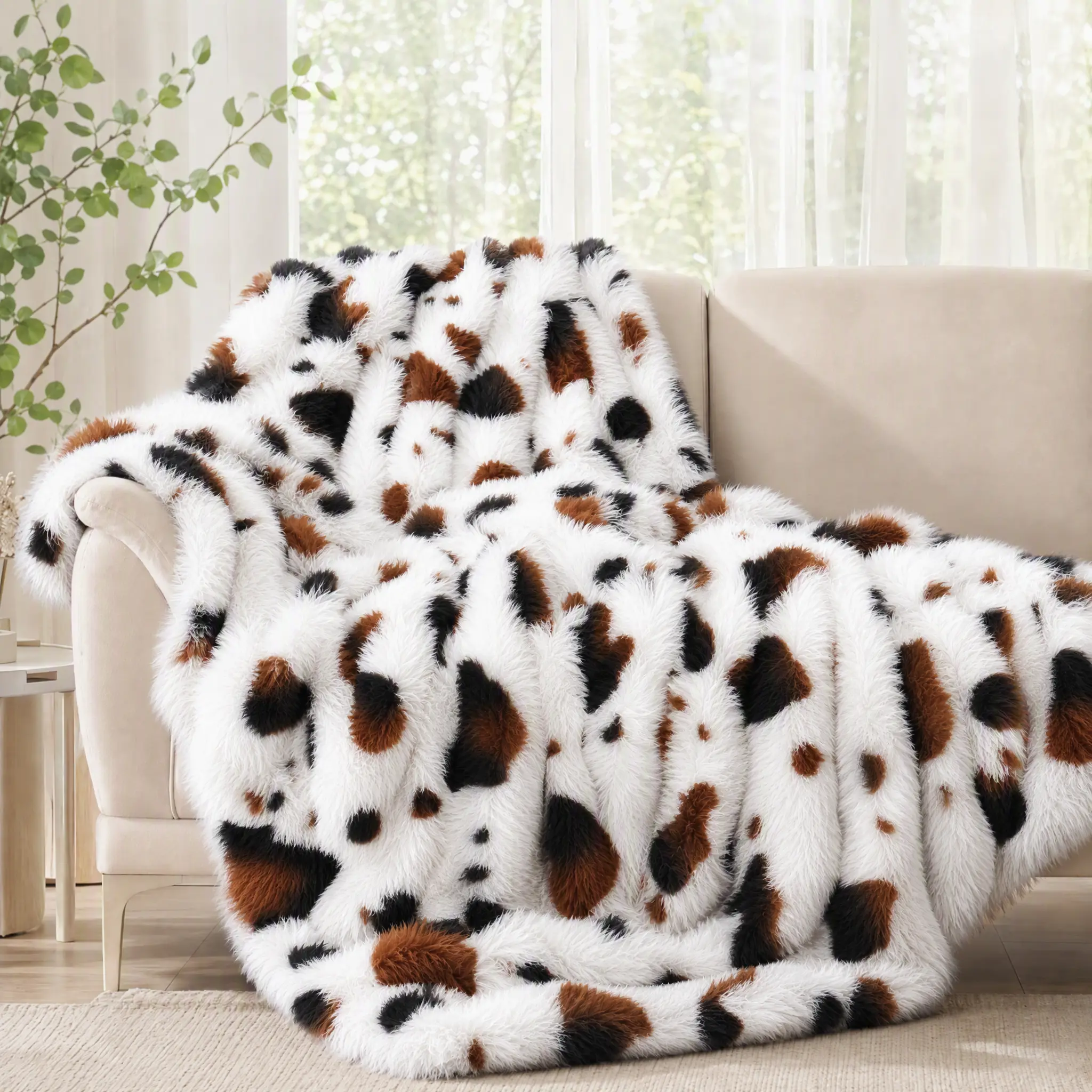 Cosybay Weighted Thickened Animal Print Throw Blanket/Twin Blanket, Ideal for Autumn & Winter, Perfect for Halloween & Holiday Use,450gsm Bubble Embossed Faux Rabbit Fur + 280gsm Flannel Blanket, Soft Luxury Faux Rabbit Fur Mink Blanket,Machine washable