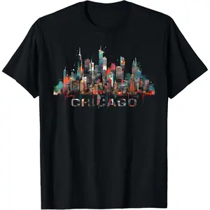 Men's Chicago City Downtown Skyline Graphic T-Shirt - Fashion Streetwear Sports Top, Short-Sleeve