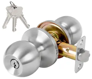 Keyed Entry Door Knob with Lock and Key, Exterior and Interior Door Lock for Bedroom, Entry Door Handle for Front Door，Satin Nickel