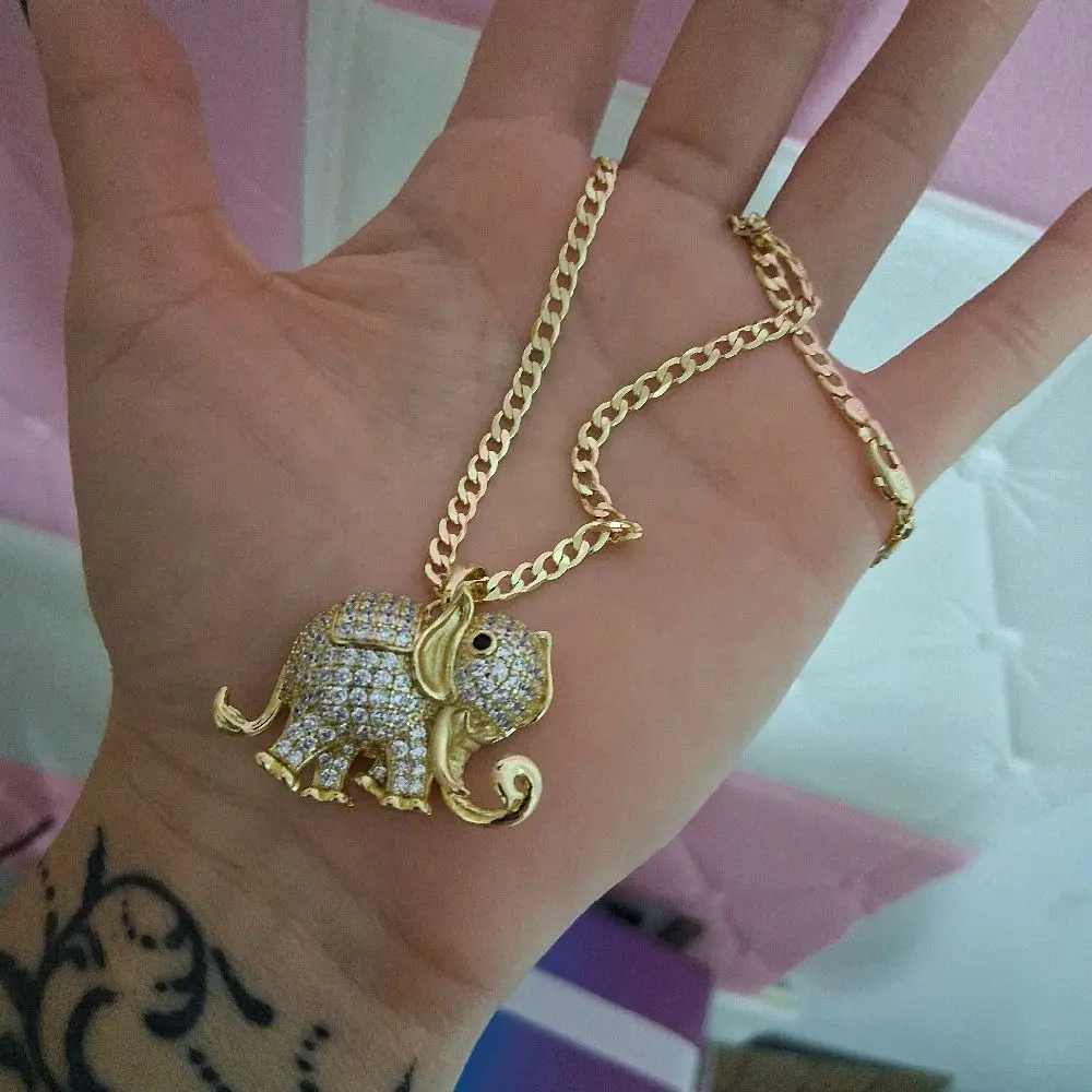 3  mm cuban link chain 16 with Elephant pendant -14 k gold laminated
