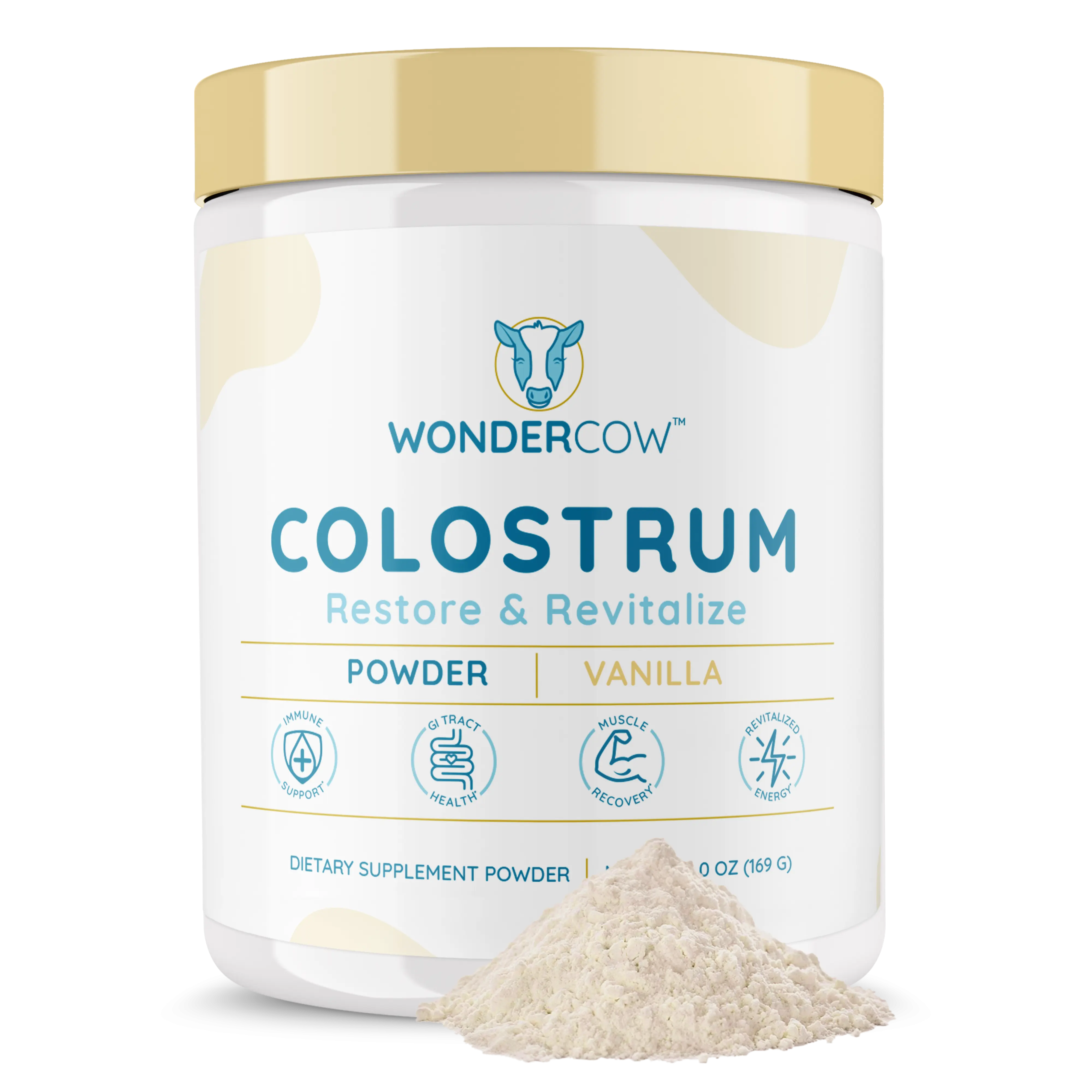 WonderCow Vanilla Colostrum Supplement Powder for Gut Health, Immune Support, Muscle Recovery & Wellness | Natural IgG Pure Whole Bovine Colostrum Superfood, 60 Servings