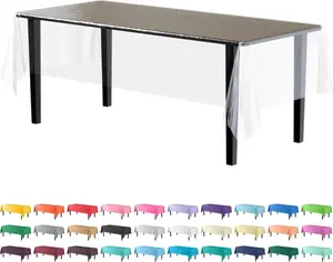 Exquisite 12-Pack Premium Plastic Tablecloth Pack of 12 Premium Plastic Tablecloth 54 Inch x 108 Inch Rectangle Table Cover - Clear