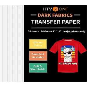 Heat Transfer Paper for T Shirts 20 Sheets, 8.5" X 11" Printable Heat Transfer Vinyl, Vivid Color & Durable Iron on Transfer Paper for Dark Fabric