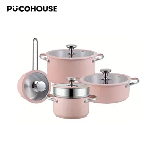 Life Select Nonstick 9-Piece Set Pink Pots & Frying Ninja Coated Cast Iron White Granite Stay Cool Even Heat Induction Cookware Easy Clean Cauldron Shaped Crockpot Cookware Set