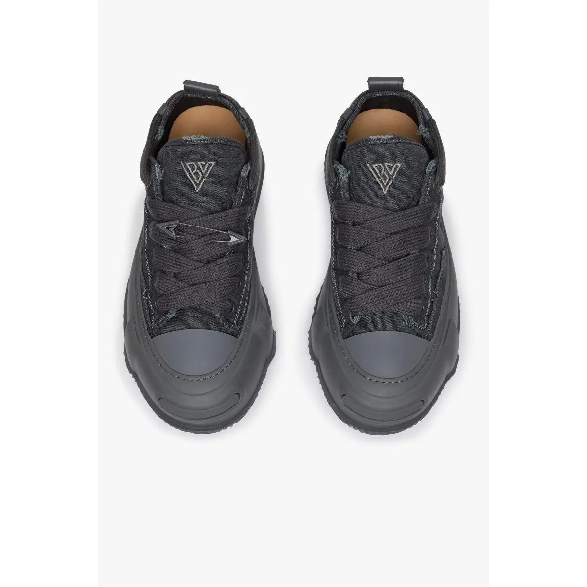Men's Graphite Aesthetic Casual Sneaker - Vision Bright 100 Distressed Canvas Low-Top Footwear with Leather, Suede Details, Chunky Sole, Distressed Denim Textures, Rugged Leather Tongue, Flat Laces, Bold Finish Trainer