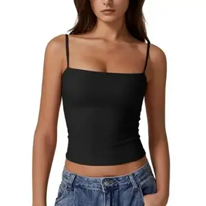 Women’s Double-Lined Basic Tank Top, Adjustable Spaghetti Straps, Sleeveless Camisole Shirt, Nylon, Soft, Breathable Women’s Wear